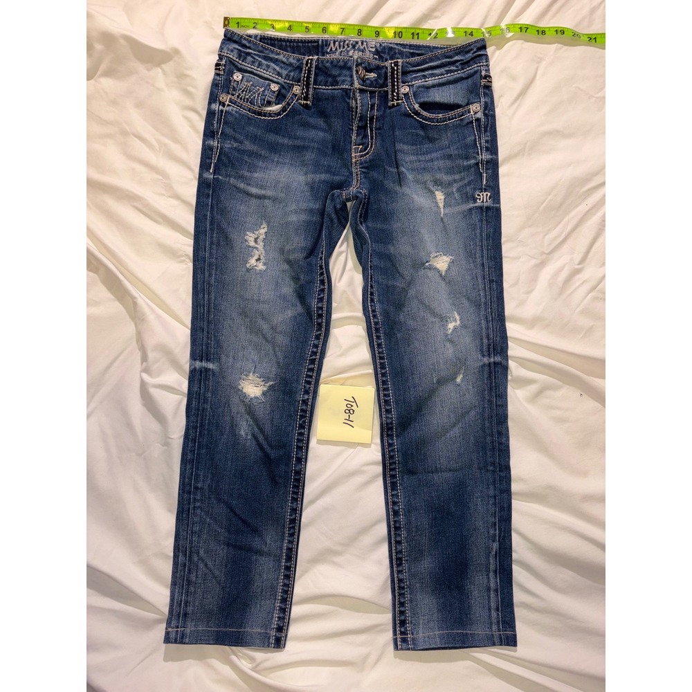 Miss Me The M Series Distressed Straight Leg Jeans Medium Blue Size 27 T08-11